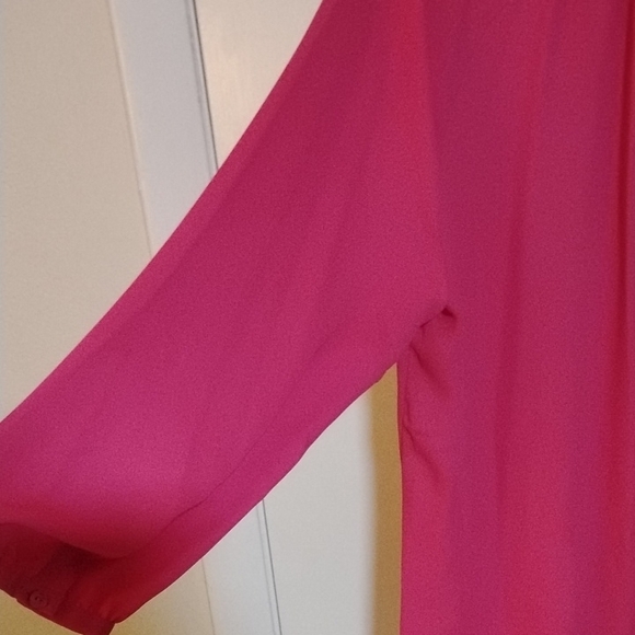 Hot Pink V-Neck Flutter Sleeve Blouse - Picture 4 of 6